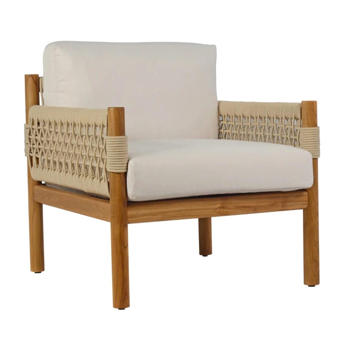 Dara Teak Lounge Chair with Woven Rope - Natural Finish - Image 1