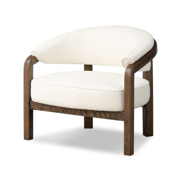 Dewi Linen Teak Lounge Chair - Ivory Finish