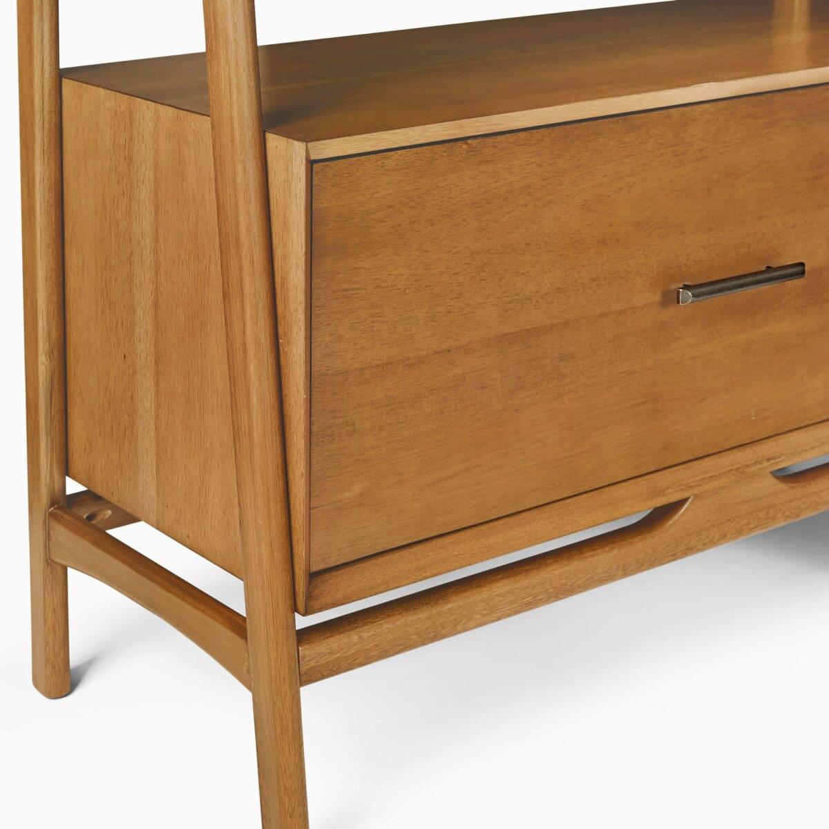 Rama Teak Ladder Bookshelf with Drawer - Natural Finish - Image 2